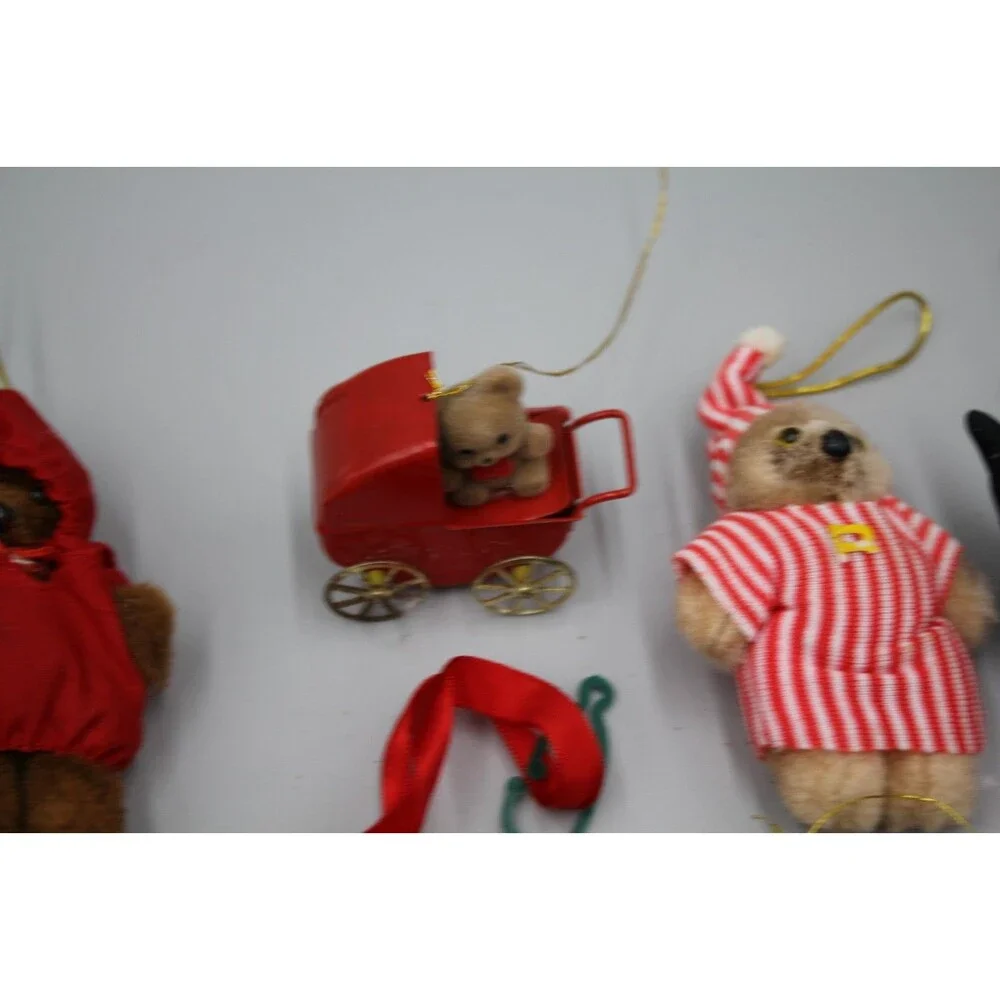 Vintage Teddy Bear MCM Christmas Decor Lot Of 10 Raincoat Penguin Pajamas Bows
